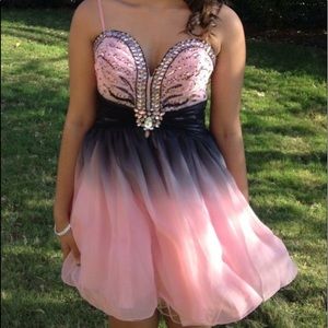 BEAUTIFUL pink and black ombré dress with details!